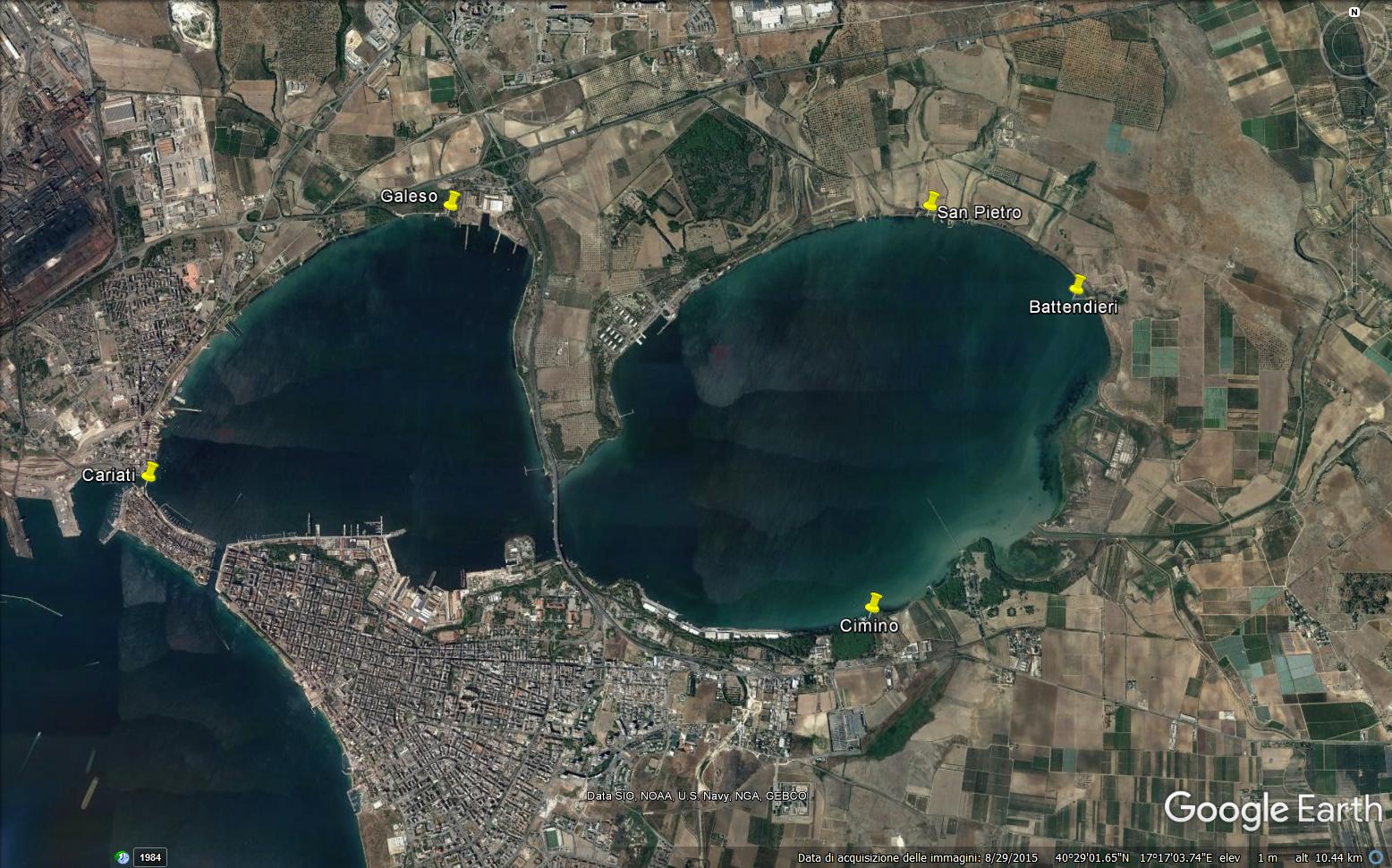 The Mar Piccolo of Taranto from the satellite, with indication of sampling stations