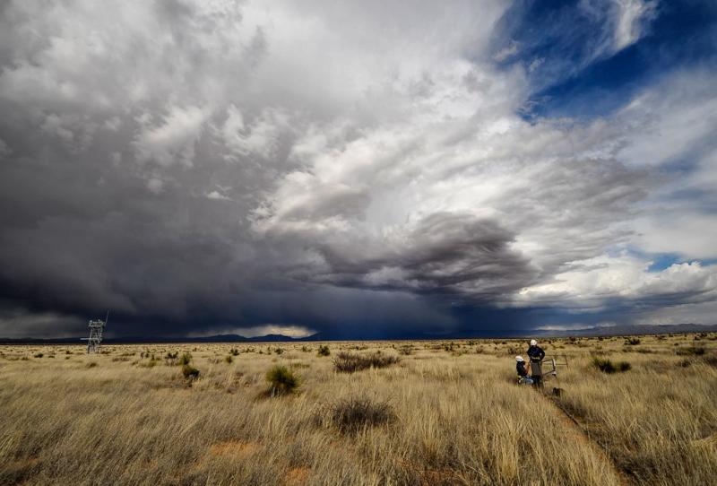 JORN field techs with tower in the background. Photo by Abe Karam