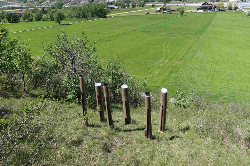 The deposition collectors (open field), situated below the LWF plot Visp. Photo: Anne Thimonier Rickenmann, 2021