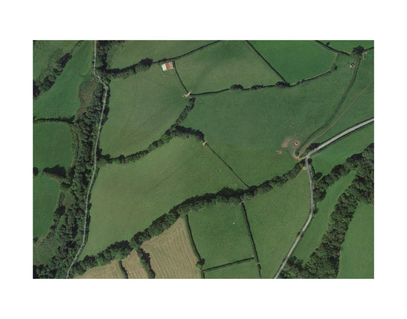 Aerial view of Wildwood Grove headwater site near Dulverton, Somerset, UK