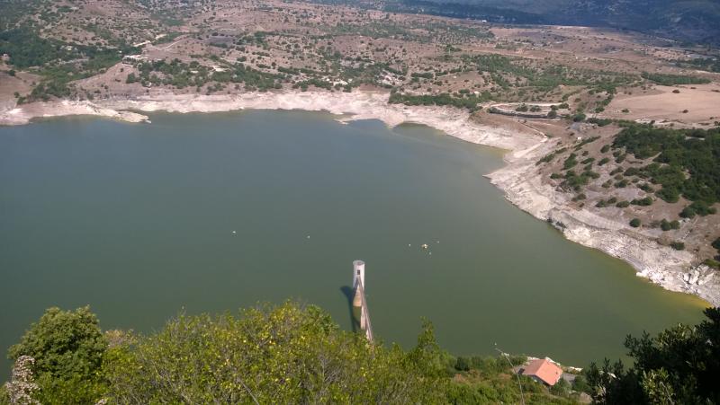 Aerial view of the lake and intake tower