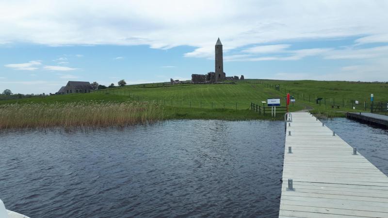 Building and jetty on shore of Lough Erne