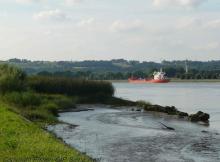 A container ship in the estuary
